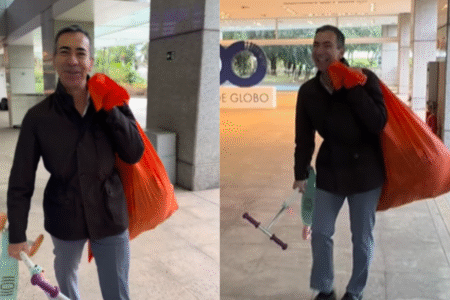 Cesar Tralli doa brinquedos da filha a funcionários da TV Globo