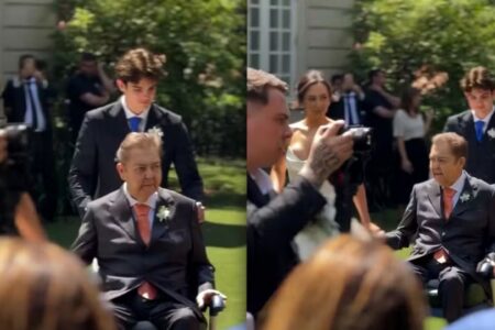 De cadeira de rodas, Faustão leva filha Lara ao altar em casamento em São Paulo