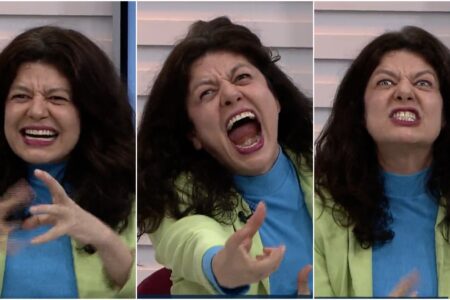 Atriz de "Enterre Seus Mortos" simula cena de terror em telejornal e viraliza nas redes