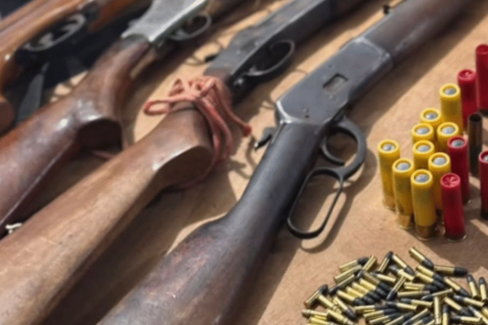 Imagem das armas e munições apreendidas