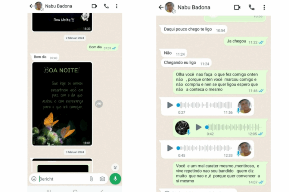 Prints com as conversas 