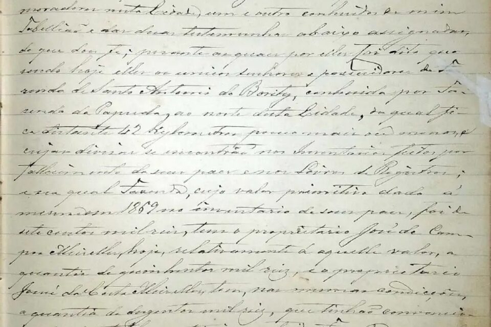 Imagem da escritura da fazenda