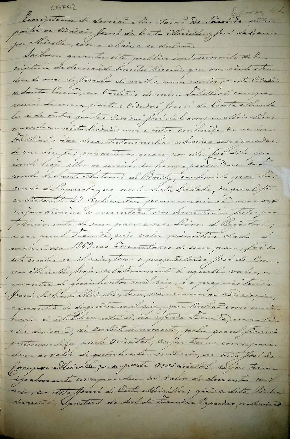 Imagem da escritura da fazenda