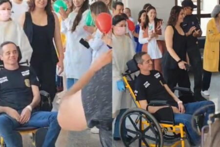 Imagem do delegado deixando o hospital