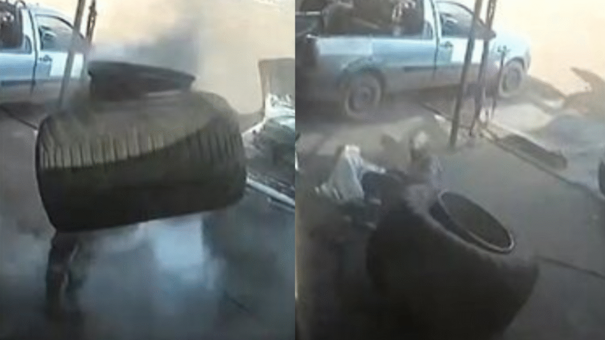 Imagem do pneu explodindo