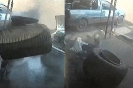 Imagem do pneu explodindo