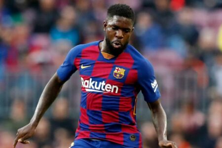 Umtiti com a camisa do Barcelona