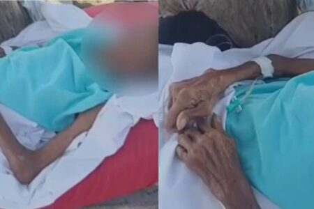 Hospital abandona idoso em campo de futebol com acesso no braço Homem estava deitado sobre um colchão e vestia roupas hospitalares