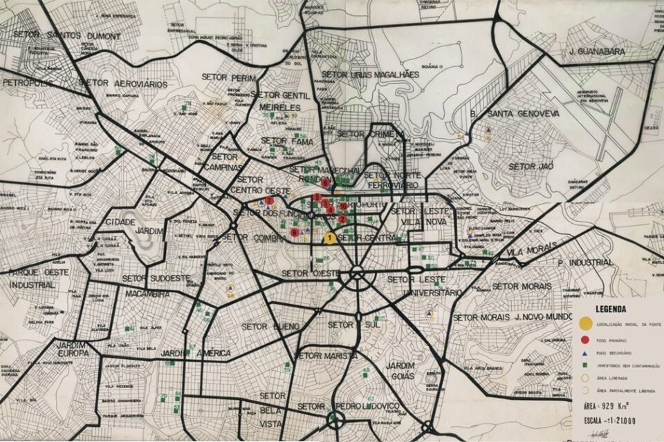 Mapa com os pontos identificados na época do acidente