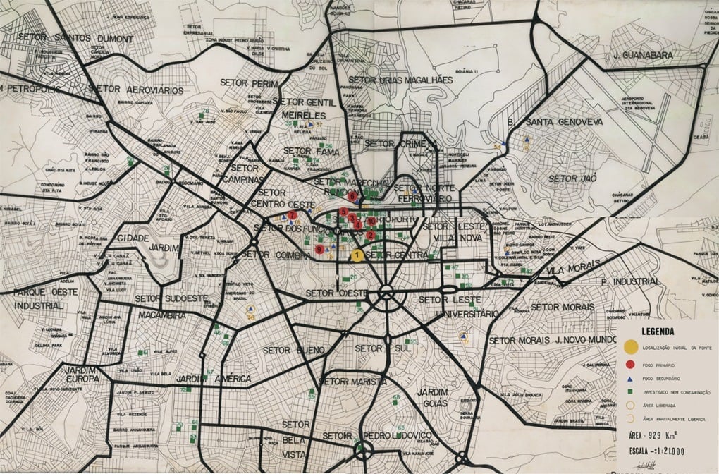 Mapa com os pontos identificados na época do acidente