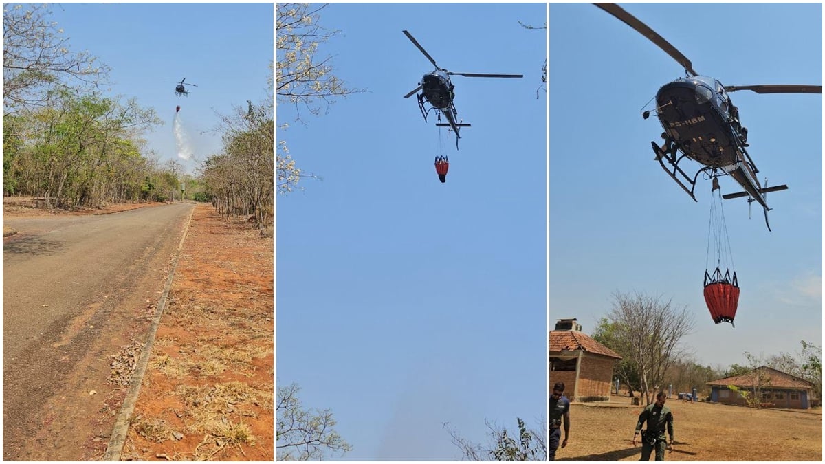 Helicópteros da PM ajudam a combater incêndios em Goiás