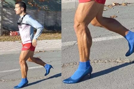 Vídeo: homem quebra recorde mundial dos 100 metros rasos de costas com salto alto Espanhol passou dois anos treinando para equilíbrio