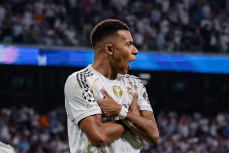 Mbappé, na partida entre Real Madrid e Olympique de Marselha