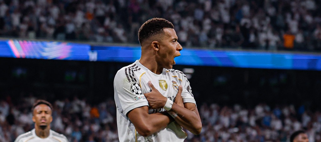 Mbappé, na partida entre Real Madrid e Olympique de Marselha