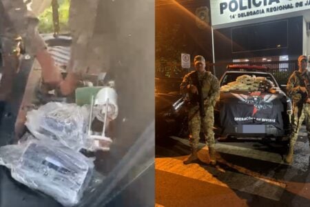 Condutor trafegava com R$ 1,2 milhão em pasta base de cocaína (Foto: PM)