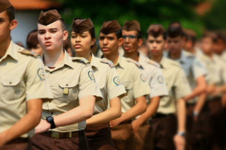 Imagem de alunos militares fardados