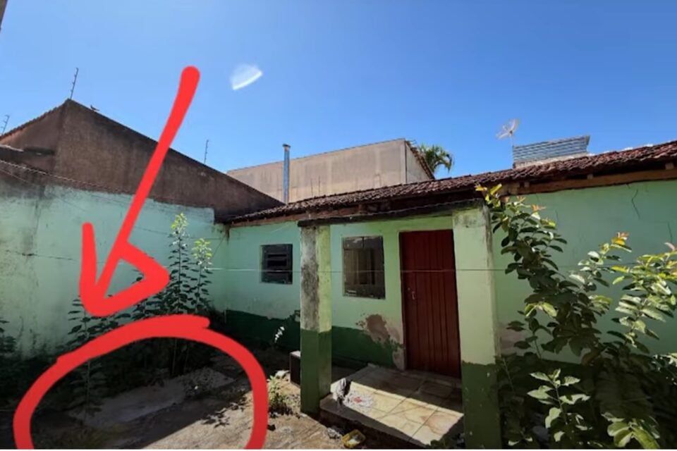 Local onde a ossada foi encontrada (Foto: Reprodução/Record TV Goiás)