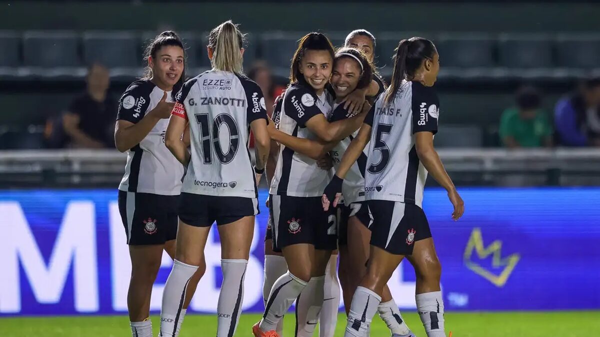 Jogadoras do Corinthians comemoram na Libertadores Feminina. Foto: Divulgação - Staff Conmebol