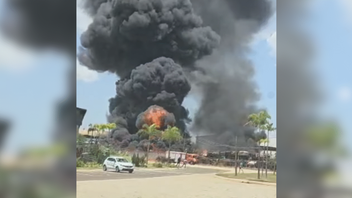 Incêndio de grandes proporções atinge empresa de reciclagem, em Catalão (Foto: Reprodução)