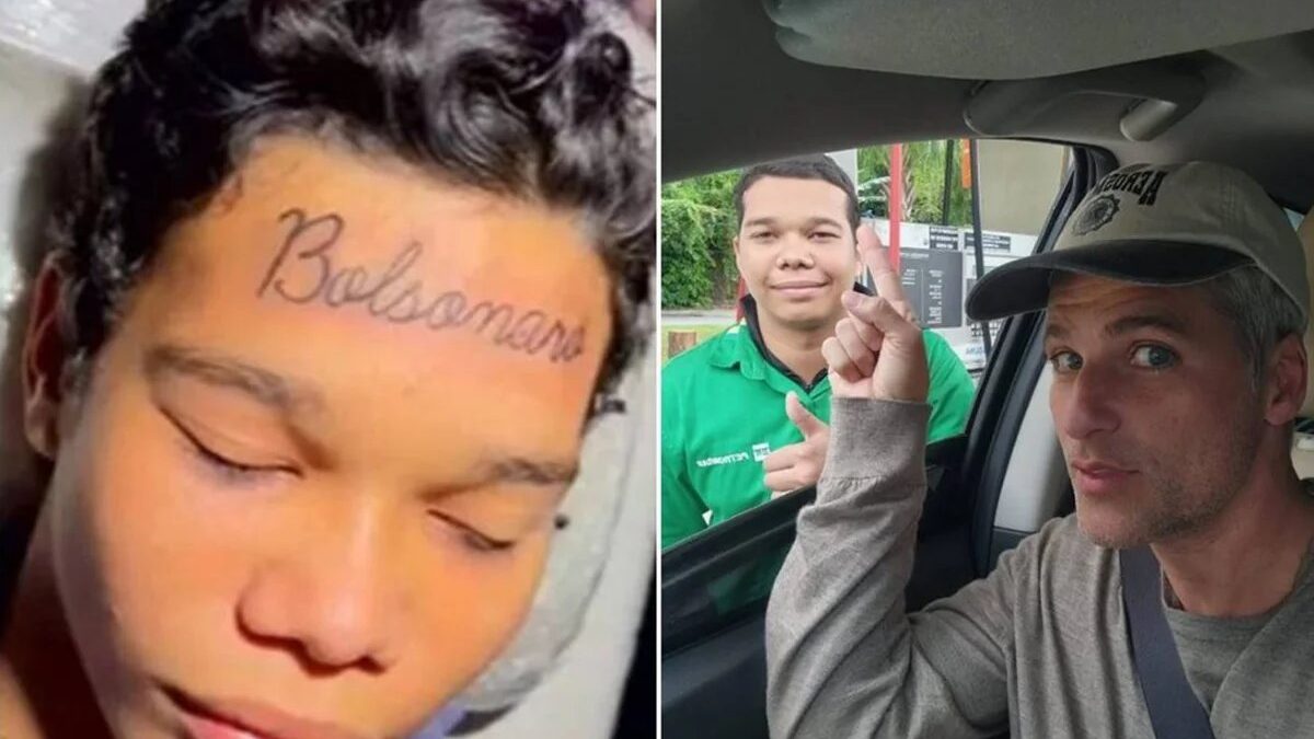 Jovem remove tatuagem de Bolsonaro da testa e posa com Bruno Gagliasso