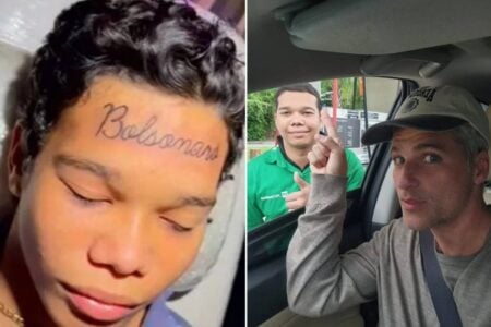 Jovem remove tatuagem de Bolsonaro da testa e posa com Bruno Gagliasso