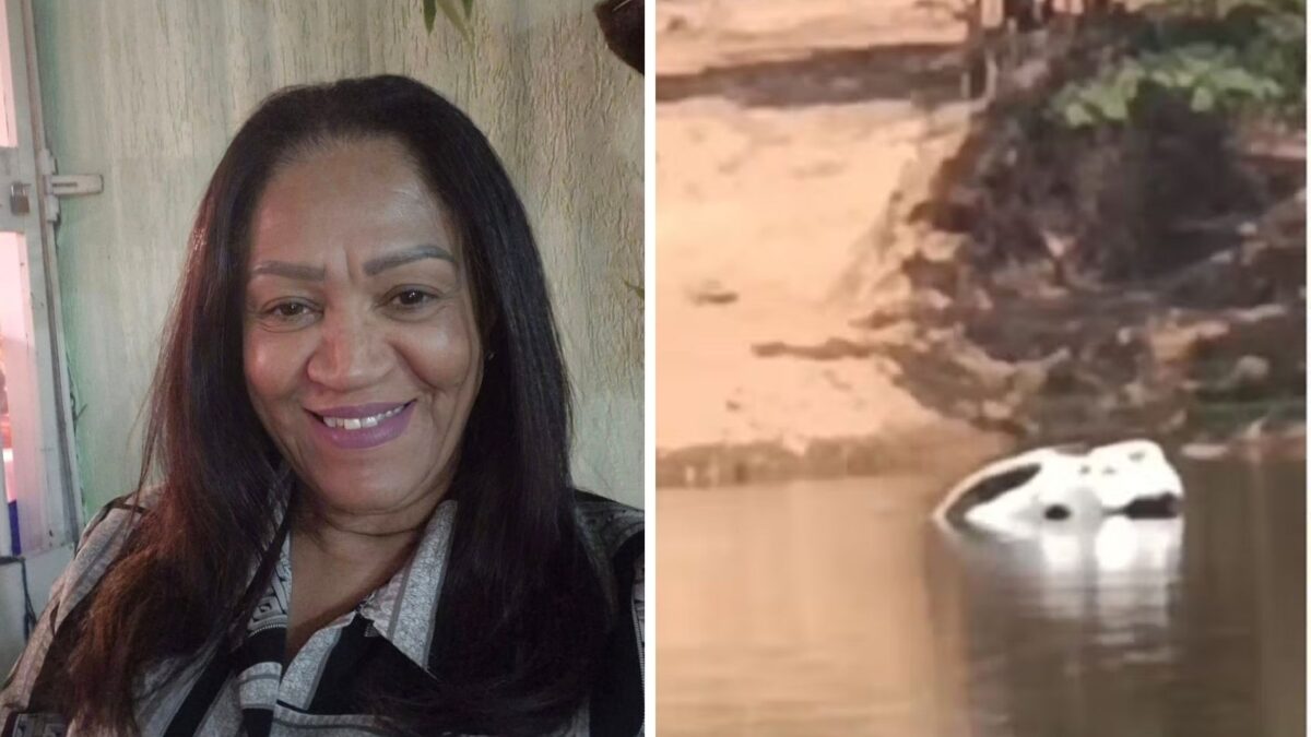 Colagem de fotos mostra a motorista do carro branco que aparece afundando em rio de Goiás