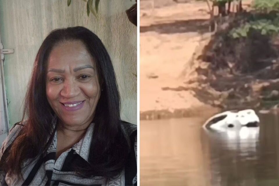 Colagem de fotos mostra a motorista do carro branco que aparece afundando em rio de Goiás