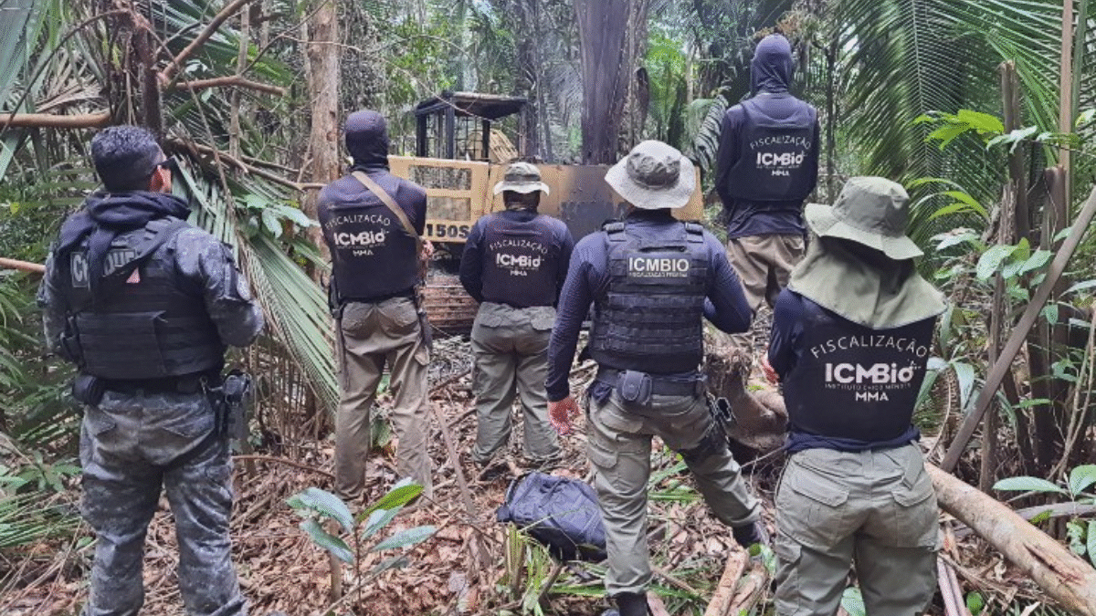 Imagem de funcionários com o uniforme de fiscalização da ICMBio