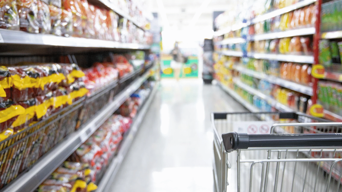 Imagem de prateleiras de supermercado