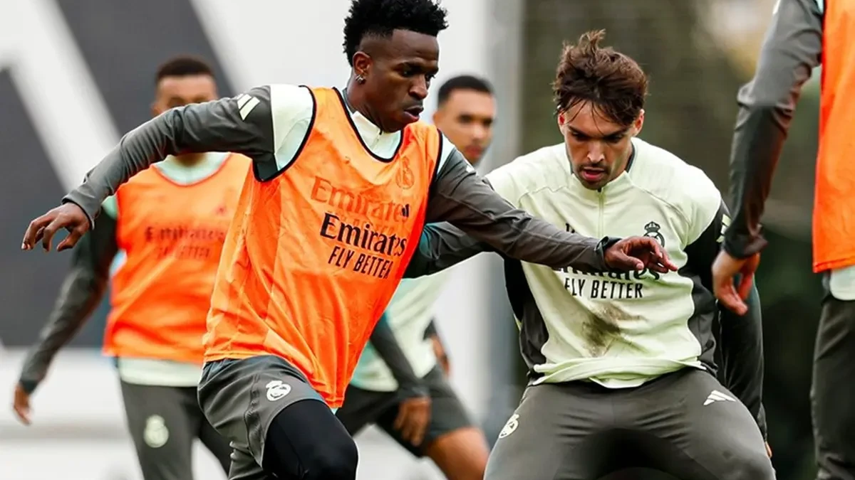 Vini Jr em treino pelo Real Madrid