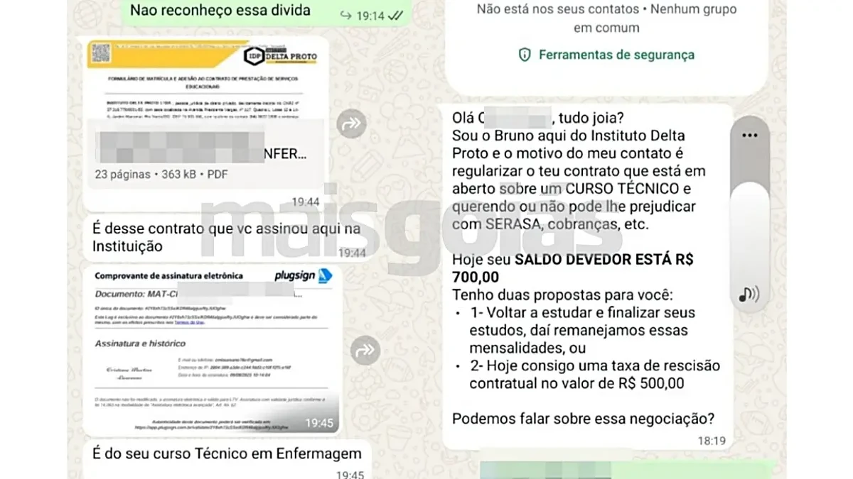 Prints das conversas enviadas aos alunos