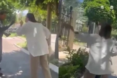 Servidora do TJGO agride entregador de aplicativo no tribunal; vídeo Mulher agrediu trabalhador por ter que descer para pegar pedido