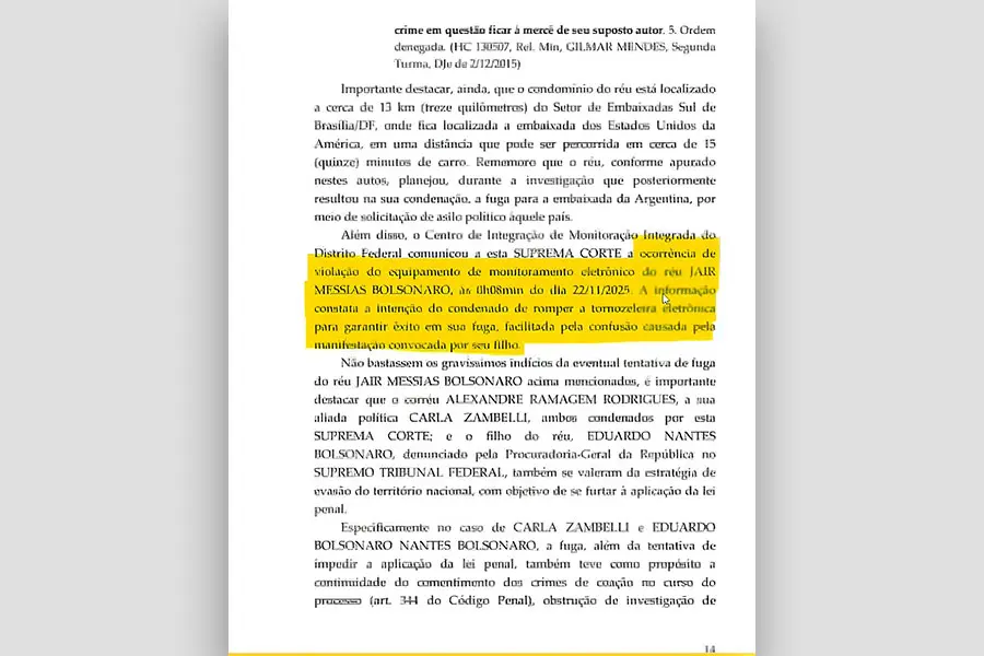 Confira trecho em que Moraes ressalta o rompimento da tornozeleira de Bolsonaro (Foto: reprodução/STF)