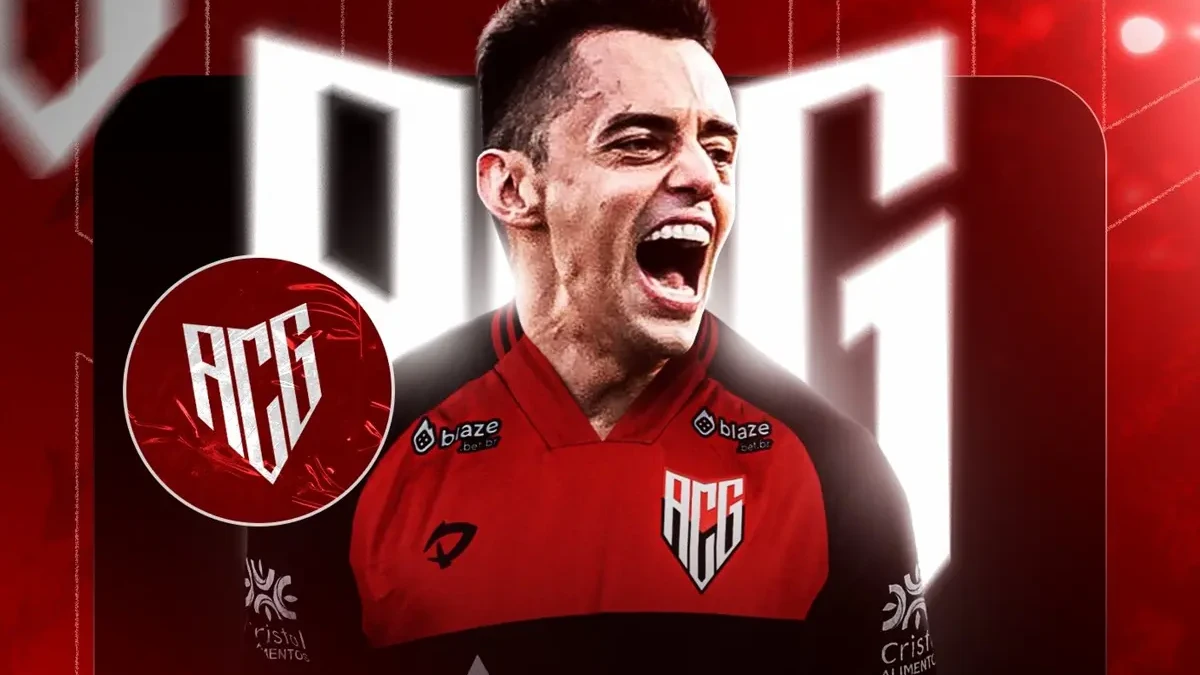 Arte do lateral Matheus Ribeiro com a camisa do Atlético Goianiense
