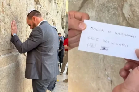 Eduardo Bolsonaro deixa pedido no Muro das Lamentações: "Solta o Bolsonaro" Local é um dos lugares mais sagrados de Israel
