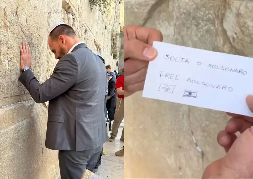 Eduardo Bolsonaro deixa pedido no Muro das Lamentações: "Solta o Bolsonaro" Local é um dos lugares mais sagrados de Israel