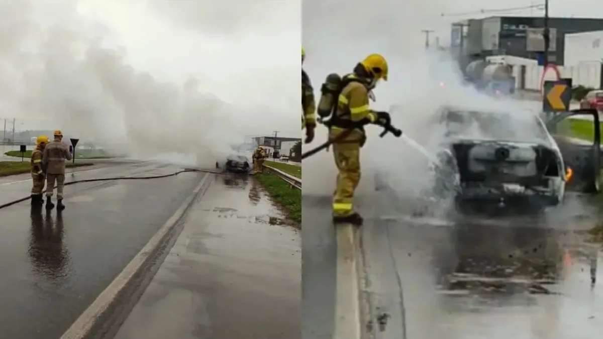 Imagem mostra bombeiro militar atuando para conter incêndio