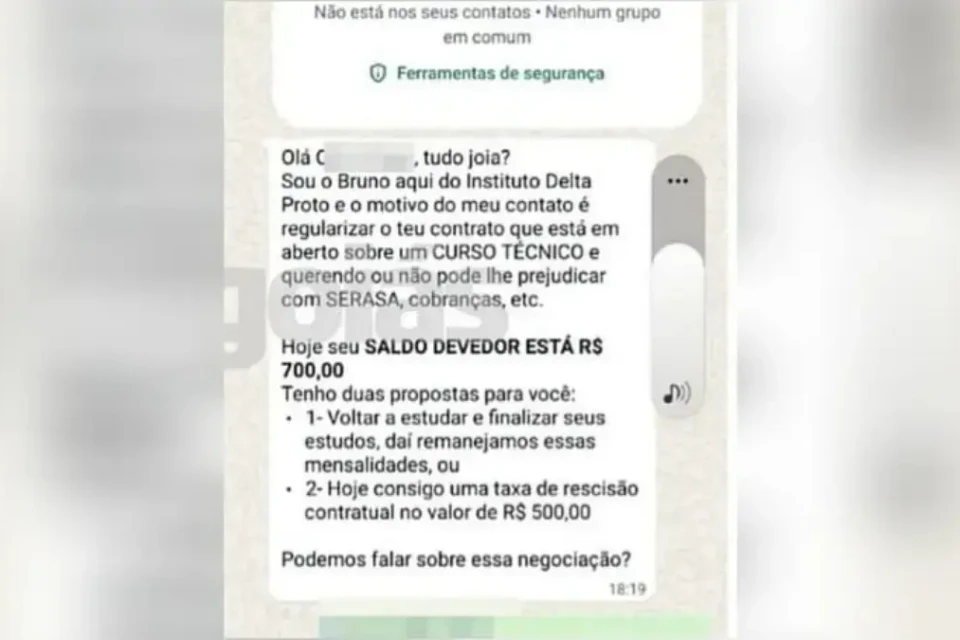 Imagem de uma das cobranças