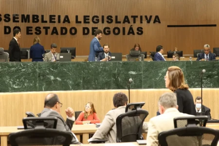 Imagem mostra deputados reunidos em plenário durante apreciação de matérias