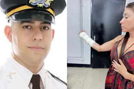 Imagem do major e da vítima com o braço quebrado