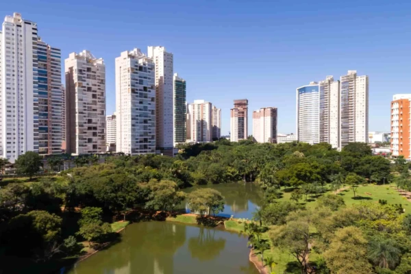 Imagem aérea mostra parque arborizado da capital
