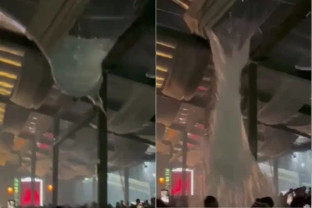 Vazamento em cobertura de festa faz Pirenópolis ganhar mais uma 'cachoeira' (Foto: Reprodução)