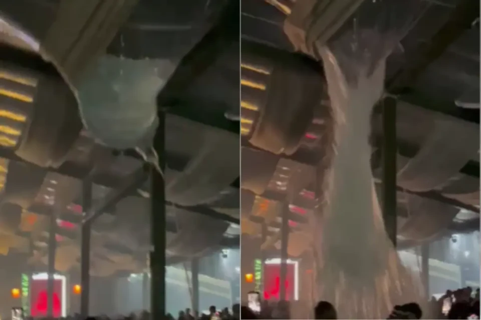 Vazamento em cobertura de festa faz Pirenópolis ganhar mais uma 'cachoeira' (Foto: Reprodução)