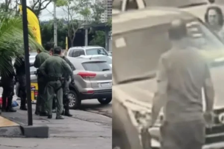 Imagens mostram momento do roubo e prisão do suspeito