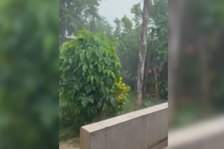 Chove granizo em bairros do leste de Goiânia, como Novo Mundo (Foto: Reprodução)