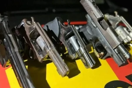 Imagem mostra armas de fogo apreendidas em ação policial