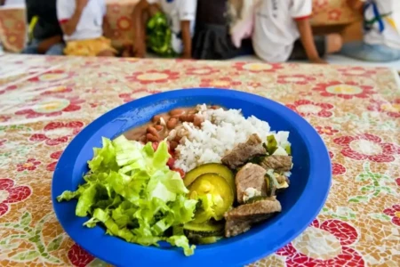 Imagem mostra prato de merenda escolar oferecido pela rede pública de ensino