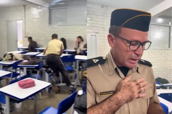 Alunos simulam briga em colégio militar para surpreender subtenente, em Iporá (Foto: Reprodução)