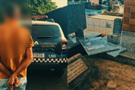 Desaparecido danificou túmulos do cemitério - (Foto: divulgação/GCM)