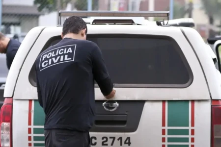 Imagem mostra agente da Polícia Civil durante operação